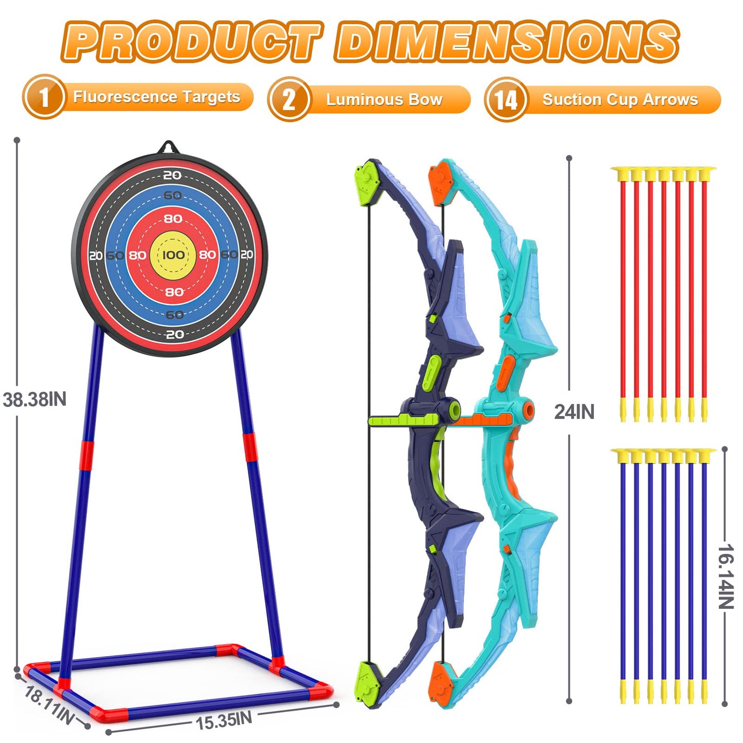 2 Pack Bow and Arrow Set for Kids, Light Up Archery Set with 14 Suction Cup Arrows, Archery Targets Outdoor Games for Kids Ages 4-8 8-12, Birthday Gifts Toys for 5 6 7 8 9 10 11 12 Year Old Boys Girls
