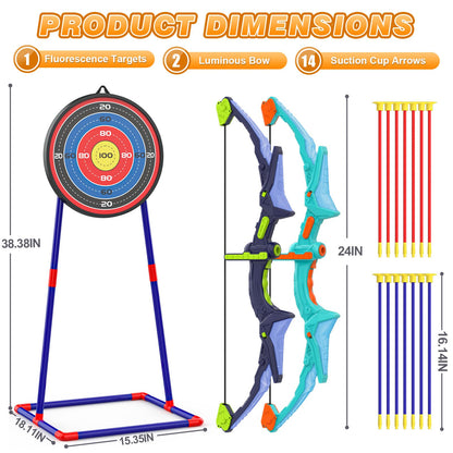 2 Pack Bow and Arrow Set for Kids, Light Up Archery Set with 14 Suction Cup Arrows, Archery Targets Outdoor Games for Kids Ages 4-8 8-12, Birthday Gifts Toys for 5 6 7 8 9 10 11 12 Year Old Boys Girls