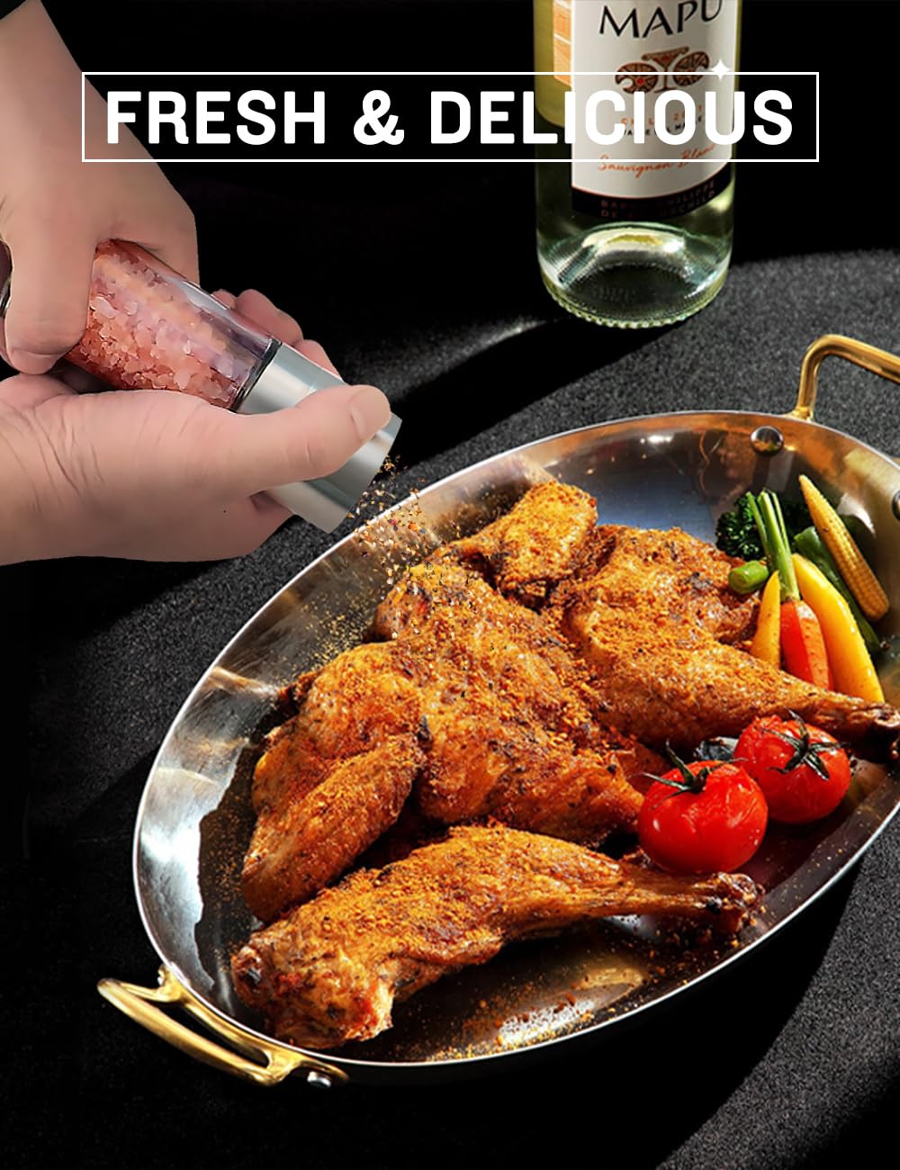 Gulex® Salt Grinder Pepper Mill, Refillable, Adjustable Coarseness Black Pepper Grinder, Stainless Steel Sea Salt Shaker with Ceramic Rotor(Seasoning not included)