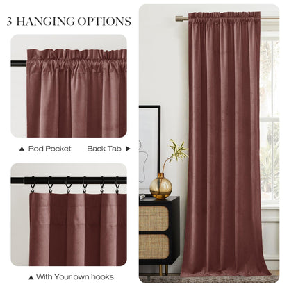 NICETOWN Wild Rose Velvet Curtains, Rod Pocket Velvet Drapes, Media Movie Theater Room Decor for Living Room, Super Soft Luxury Velvet Room Darkening Drapes for Home Decor (1 Pair, W52 x L96 inches)
