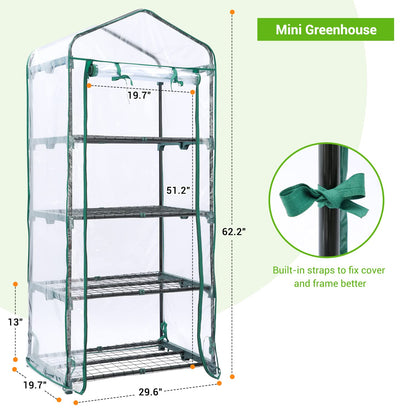 Mini Greenhouse for Outdoors Indoor: Ohuhu Small Green House with 4 Tier Shelves, Portable Plastic Greenhouses with Heavy Duty Transparent PVC Cover for Winter Garden Patio Backyard Porch Balcony