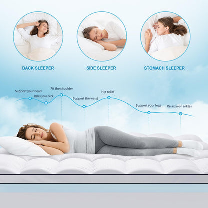 MASVIS Queen Size Dual Layer 4 Inch Memory Foam Mattress Topper, 2 Inch Gel Memory Foam and 2 Inch Cooling Pillow Top Mattress Pad Cover for Back Pain, Medium Support