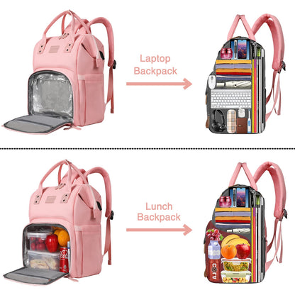 MAQTOIZ Women's Insulated Laptop Backpack Lunch Cooler Bookbag with USB Port for Women (15.6/14/13 Inch Laptop), Gift For Her
