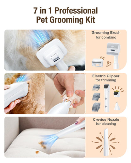 OPOWO Dog Grooming Vacuum, 2.7L Dog Hair Vacuum with Clipper Nail Grinder Paw Trimmer, 3 Suction Modes, Low Noise Groomer with 7 Pet Grooming Tools, Pet Grooming Vacuum for Dogs Cats
