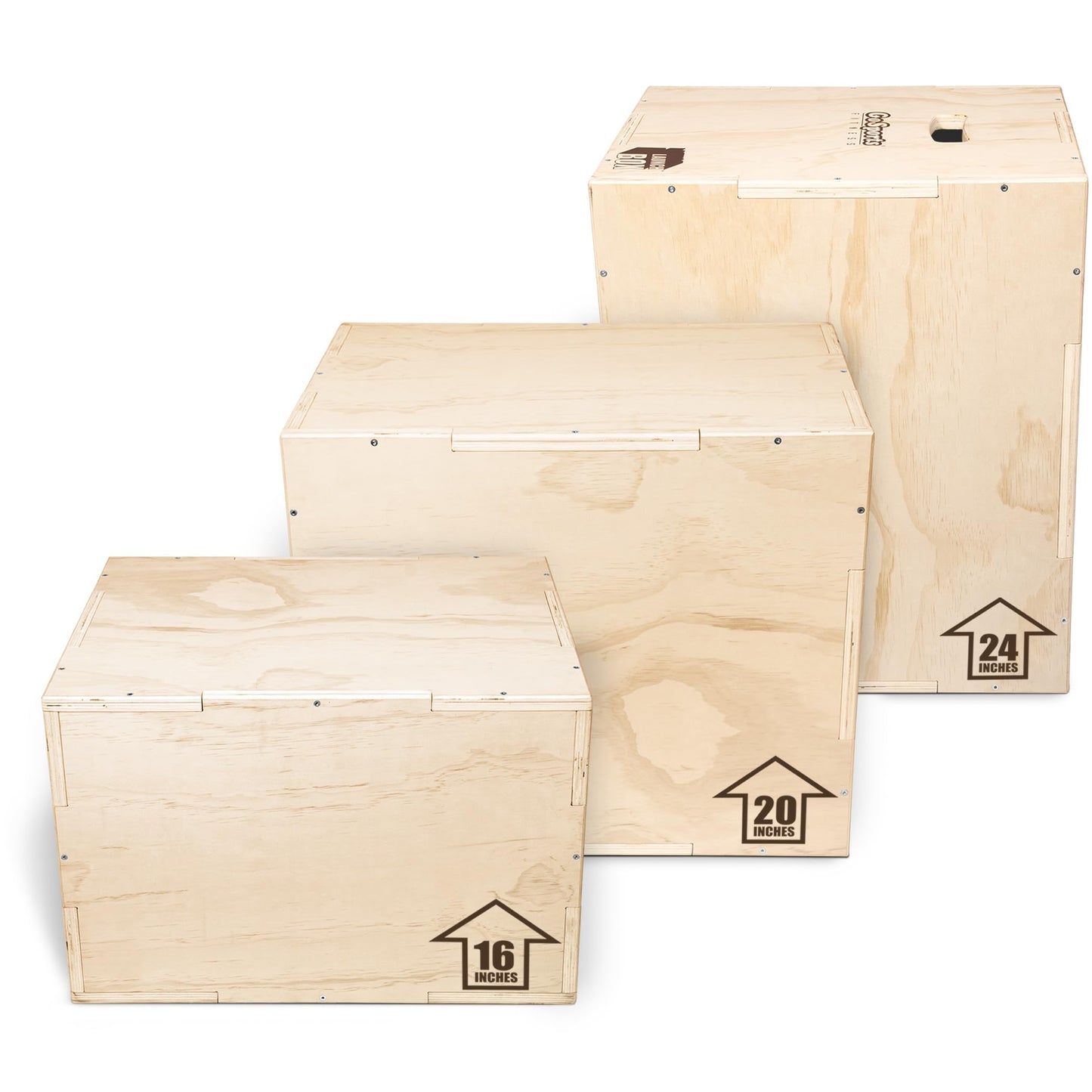 GoSports Fitness Launch Box 3-in-1 Adjustable Height Wood Plyo Jump Box for Exercises of All Skill Levels - Standard