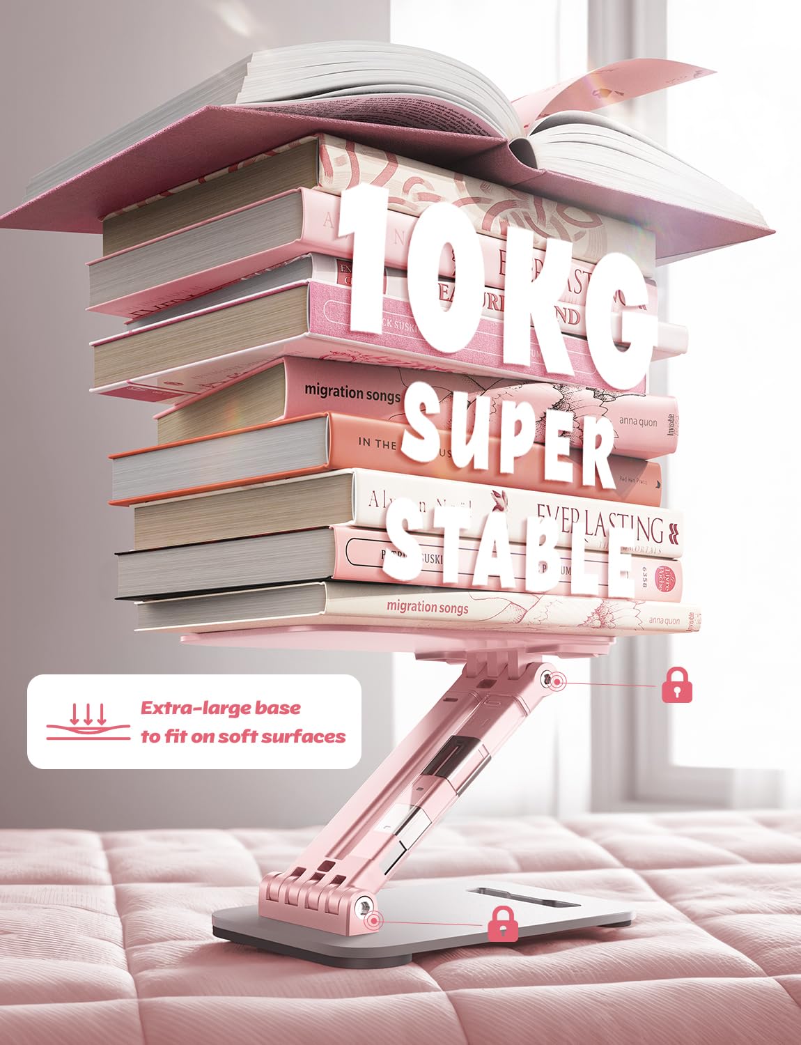 LISEN Tablet Stand for iPad Stand Holder Desk, Foldable Home Office Desk Accessories Travel for iPad Holder Dorm College Essentials Portable Monitor Pink Sorbet for Girls