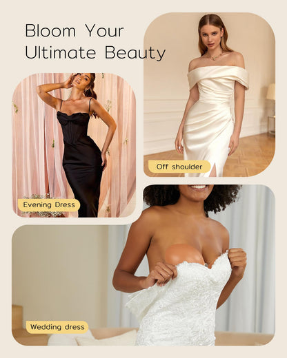 Niidor Strapless Sticky Bra Adhesive & Backless Silicone Invisible Bra for Low Cut Dresses