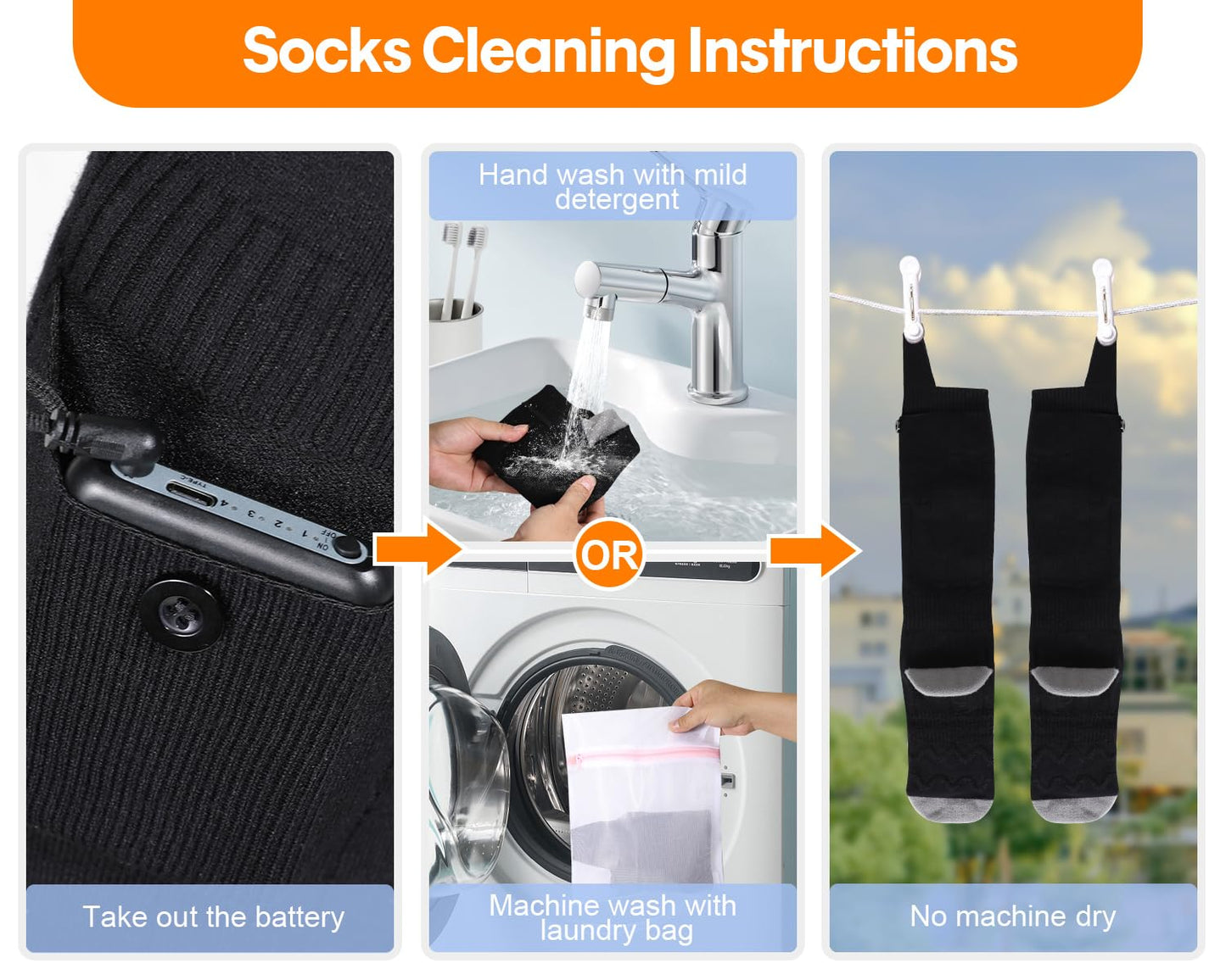 Heated Socks, Electric Heated Socks for Men Women, Rechargeable Battery Heat Up to 8 Hours, Winter Washable Thermal Socks Foot Warmer for Outdoor Camping Skiing Fishing Hunting (Black & Grey)