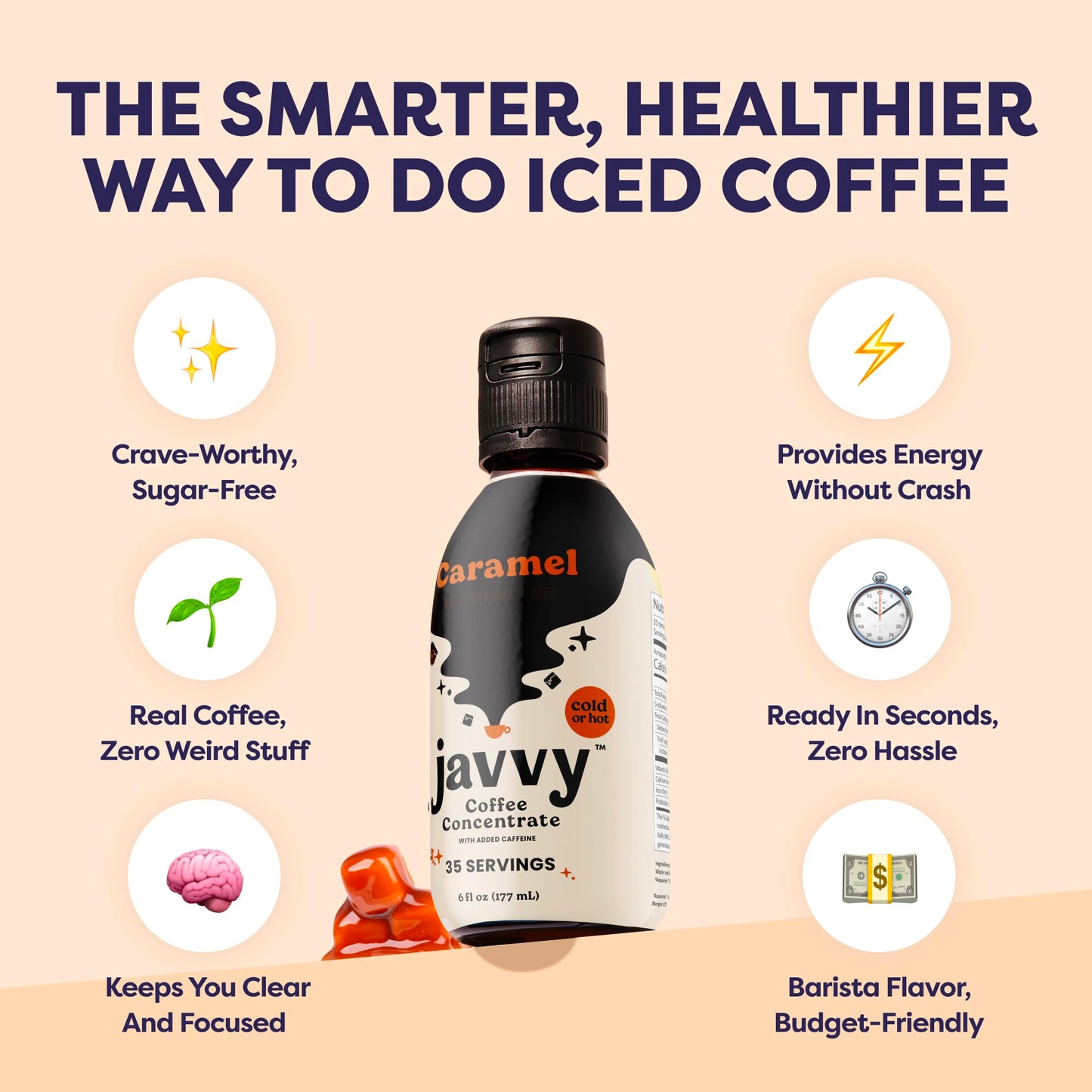 Javvy Coffee Concentrate - Cold Brew Coffee, Perfect for Hot or Iced Instant Coffees, Hot Drinks, Cold Brew Concentrate, 35 Servings - Caramel