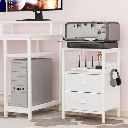 Furologee Nightstands Set of 2, End Table with 2 Fabric Drawers, Night Stand with 2 Hooks, Open Wood Shelf Bedside Table for Bedroom/Living Room/White