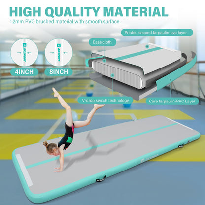AKSPORT Air Mat Tumble Track 10ft-20ft Inflatable Gymnastics Mat 4/8in Thickness for Home Use/Tumble/Gym/Training/Cheerleading/Yoga (Mint Green, 10x3.28x0.66ft)