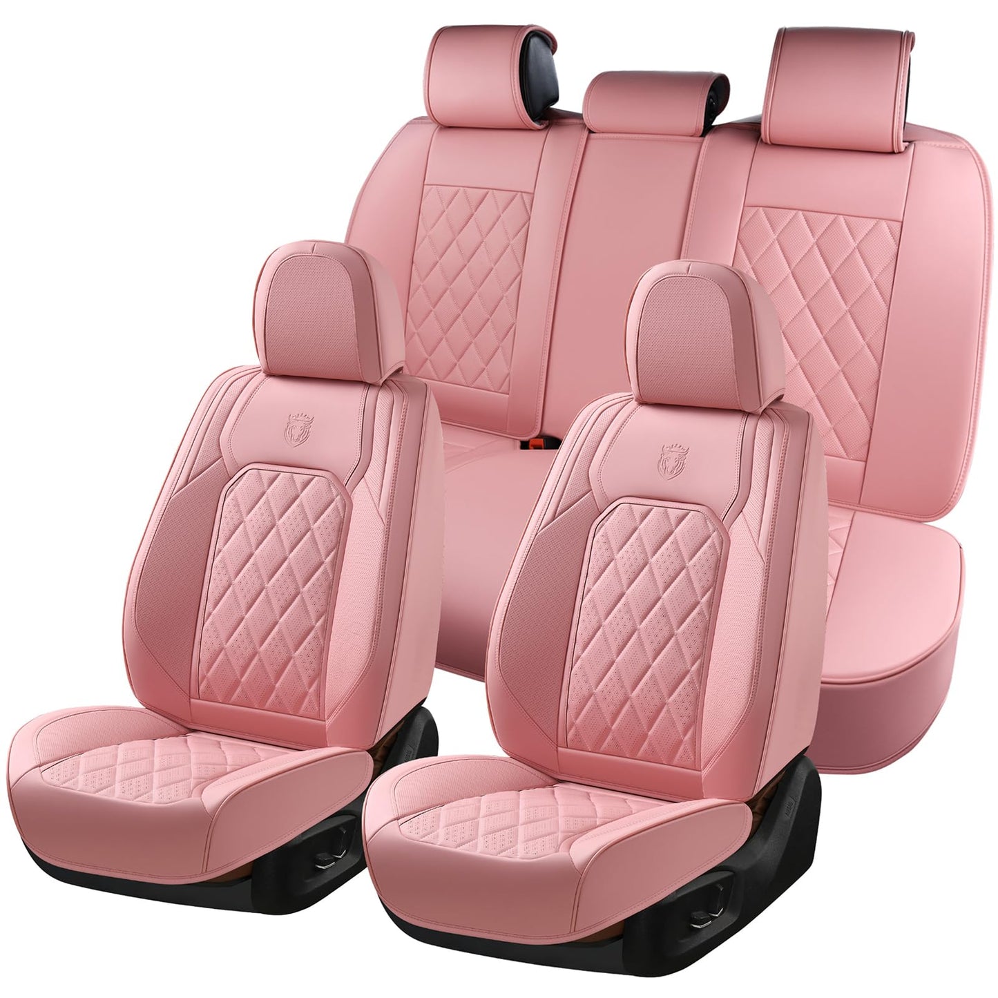 Coverado Car Seat Covers Full Set, Pink Leather Seat Covers for Cars, Universal Waterproof Car Seat Cover, Luxury Front and Back Car Seat Protector, Automotive Seat Covers Fit for Most Cars, Pink