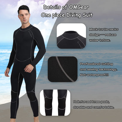 OMGear Wetsuit Women 3mm Neoprene Wet Suit Full Body One Piece Long Sleeves Scuba Diving Suits Back Zipper Swimsuit for Diving Surf(Black/Grey.S)
