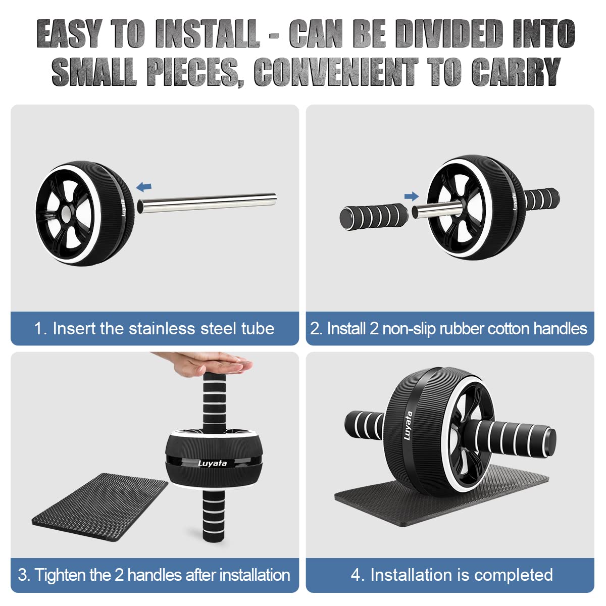 Ab Roller Wheel, 10-In-1 Ab Exercise Wheels Kit with Resistance Bands, Knee Mat, Jump Rope, Push-Up Bar - Home Gym Equipment for Men Women Core Strength & Abdominal Exercise (Black)