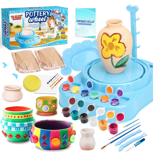 Insnug Mini Kids Pottery Wheel: Complete Painting Kit for Beginners with Modeling Clay and Sculpting Tools, Arts & Crafts Small Banding Wheel for Pottery, Tiny Pottery Wheel for Kids Age 8-12, 10-13