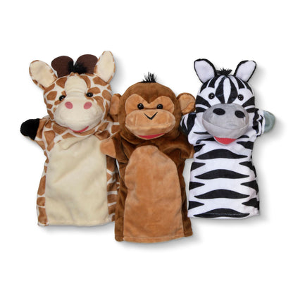 Melissa & Doug Safari Buddies Hand Puppets, Set of 6 (Elephant, Tiger, Parrot, Giraffe, Monkey, Zebra) Soft, Plush Animal Hand Puppets For Toddlers And Kids Ages 2+