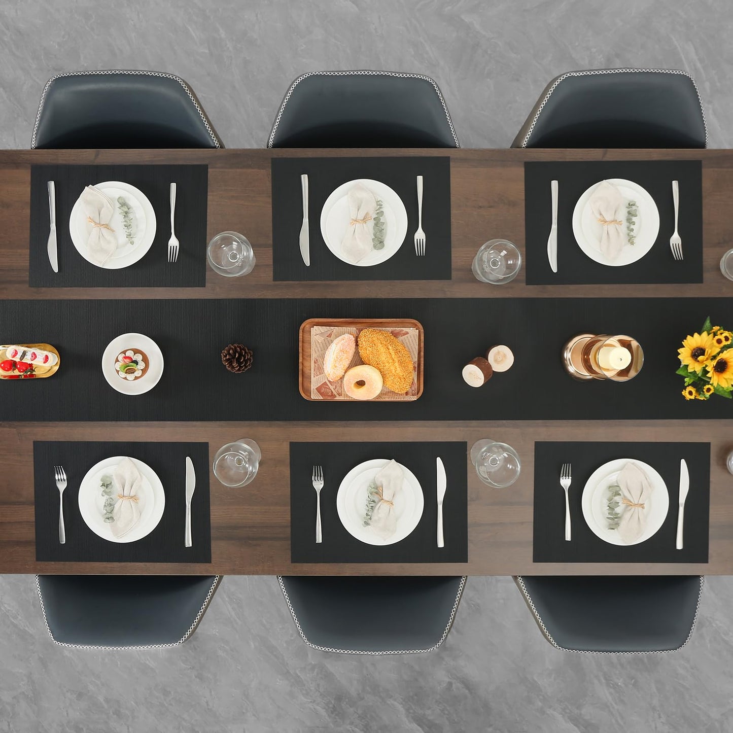 Myir JUN Placemats Set of 8, Vinyl Woven Placemats Place Mats Indoor Set of 8 Washable Table Mats Non-Slip Place mats for Dining Table (Black, Set of 8)