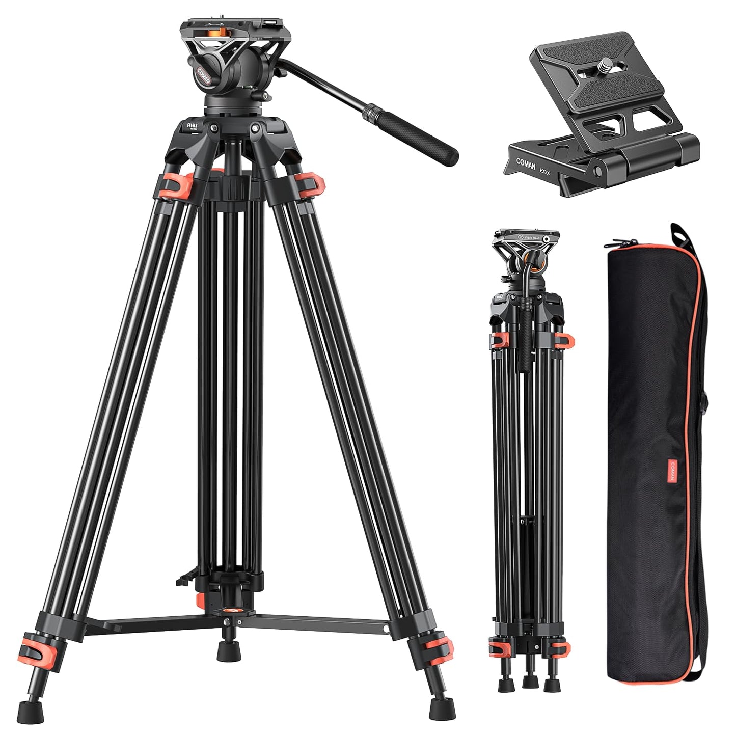 Heavy Duty Tripod Professional Video Tripod Aluminium 72inch with 360 Degree Fluid Head for Canon Nikon DSLR Camcorder Cameras Spotting Scopes