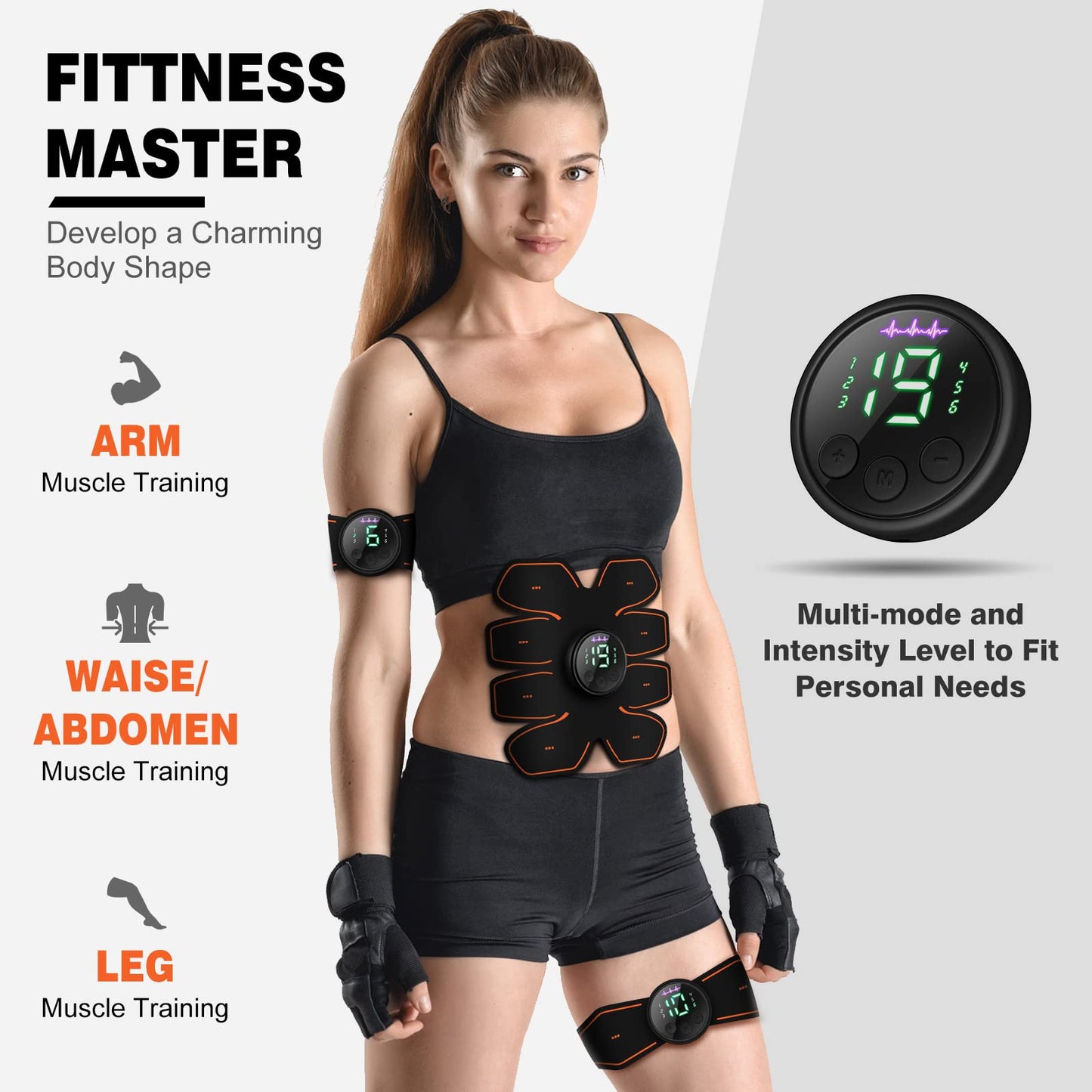 Grexemin ABS Stimulator Workout Equipment, Ab Machine USB Rechargeable Gear for Abdomen/Arm/Leg, Strength Training Equipment for Men and Women
