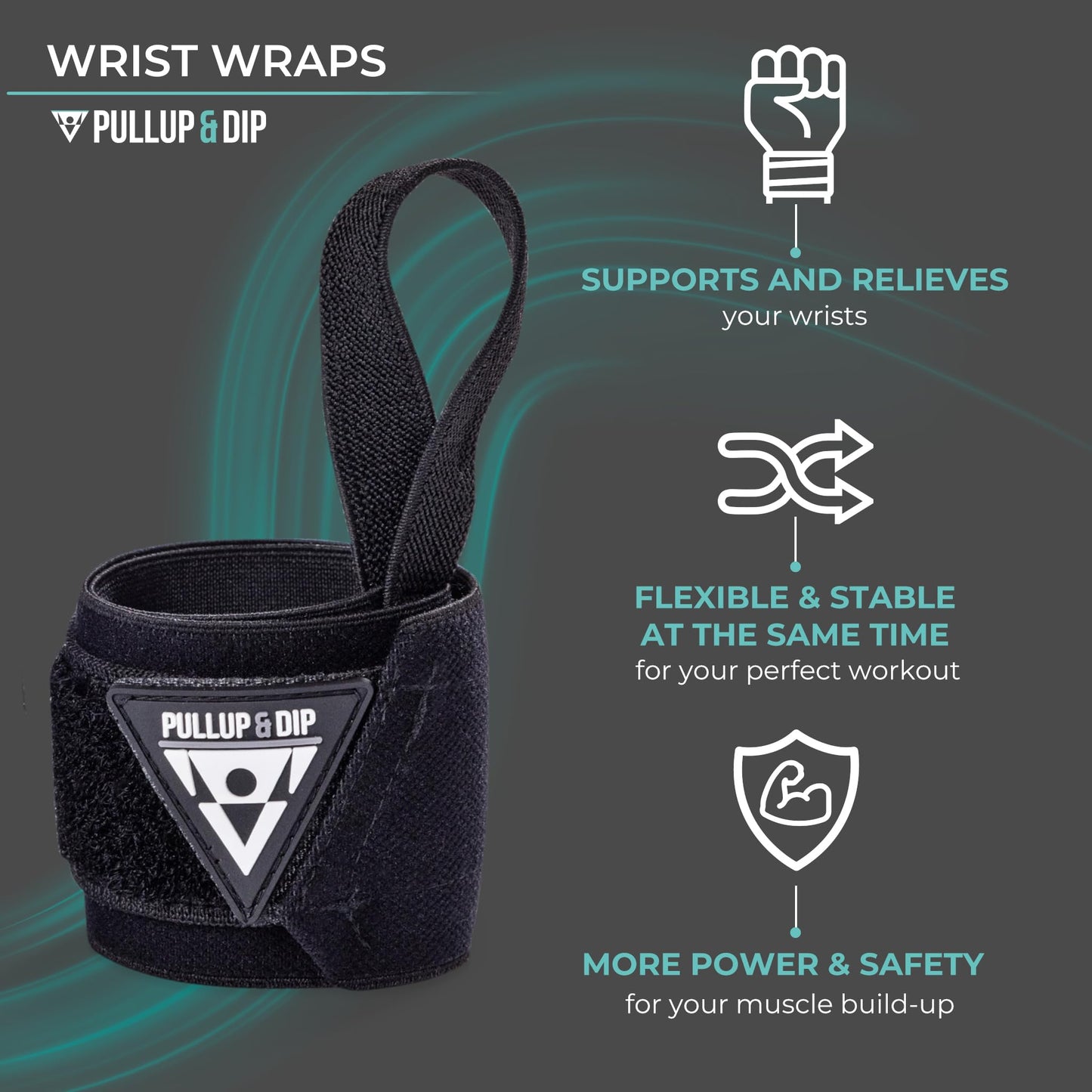 PULLUP & DIP Wrist Wraps, Professional Wrist Support for Weightlifting, Calisthenics, Bodybuilding & Strength Training, Stabilizing & Protective for Women & Men (Pullup & Dip Branding)
