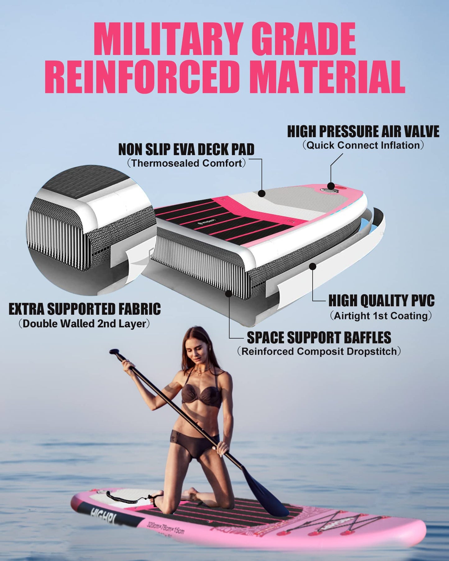 Highpi 10'6'' Inflatable Stand Up Paddle Board for Youth and Adults – Wide Sup with Premium Accessories, Blow Up Paddleboard for Surfing, Fishing, Yoga & More