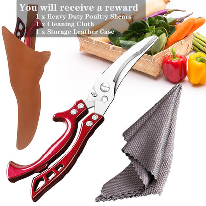 Heavy Duty Kitchen Shears by ANDONG, Kitchen Scissors,Stainless Steel Poultry Shears Heavy Duty Professional, Red