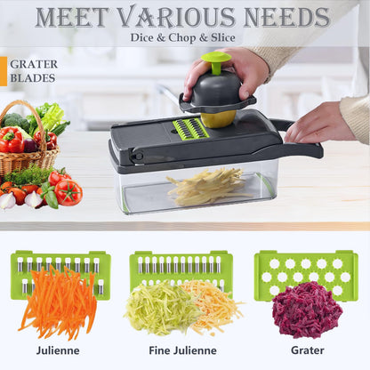 Pro-Series 16-in-1 Vegetable Chopper, Dewpeton Mandoline Slicer, Veggie Chopper, Food Chopper with Container, Vegetable Cutter & Spiralizer for Onion Salad (Home Essential Gadget & Kitchen)
