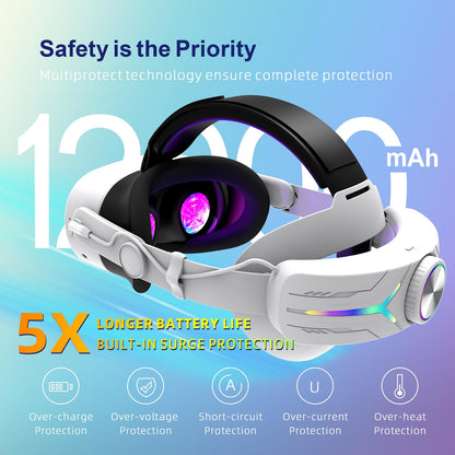 QWOS RGB Headsets Comfort Head Strap with 12000mAh Battery for Meta Quest 3S - NOT Compatible with Quest 3