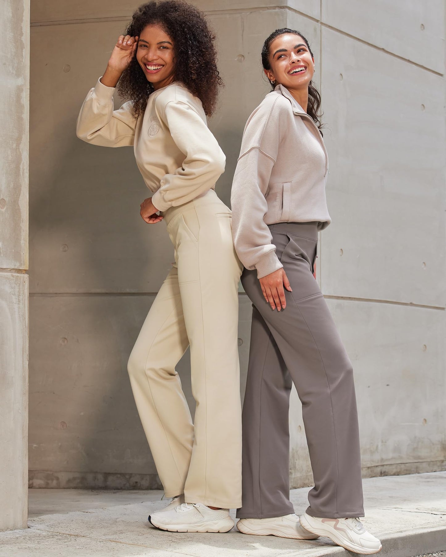 G4Free Wide Leg Yoga Pants Loose Casual Summer Open Bottom Sweatpants Soft Athletic Workout Pants Tummy Control Flare Leggings(Taupe,L,31")