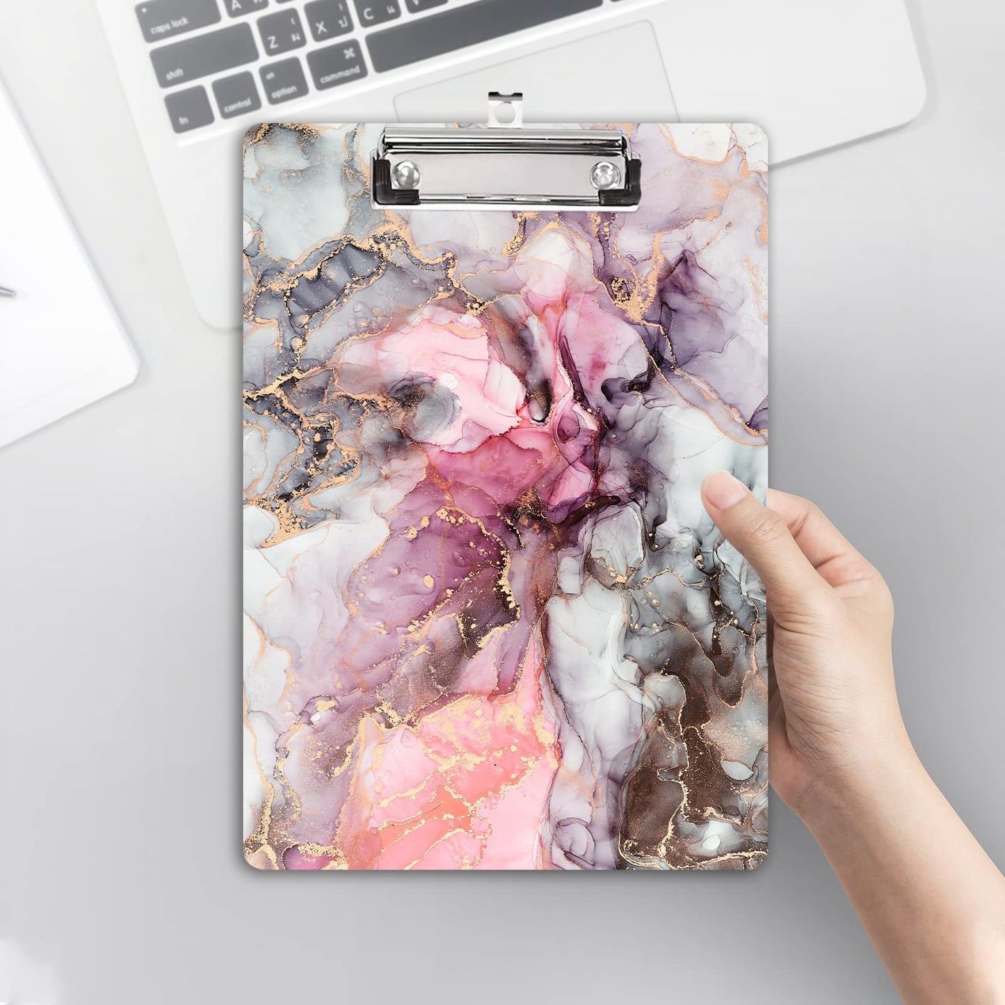 Hongri Wooden Clipboard, Fashion Design Clip Board for Classroom Students,Teacher, Women, Kids, Cute Custom Pattern, Standard Letter Size 9 x 12.5 in with Low Profile Metal Clip, Black Red Marble