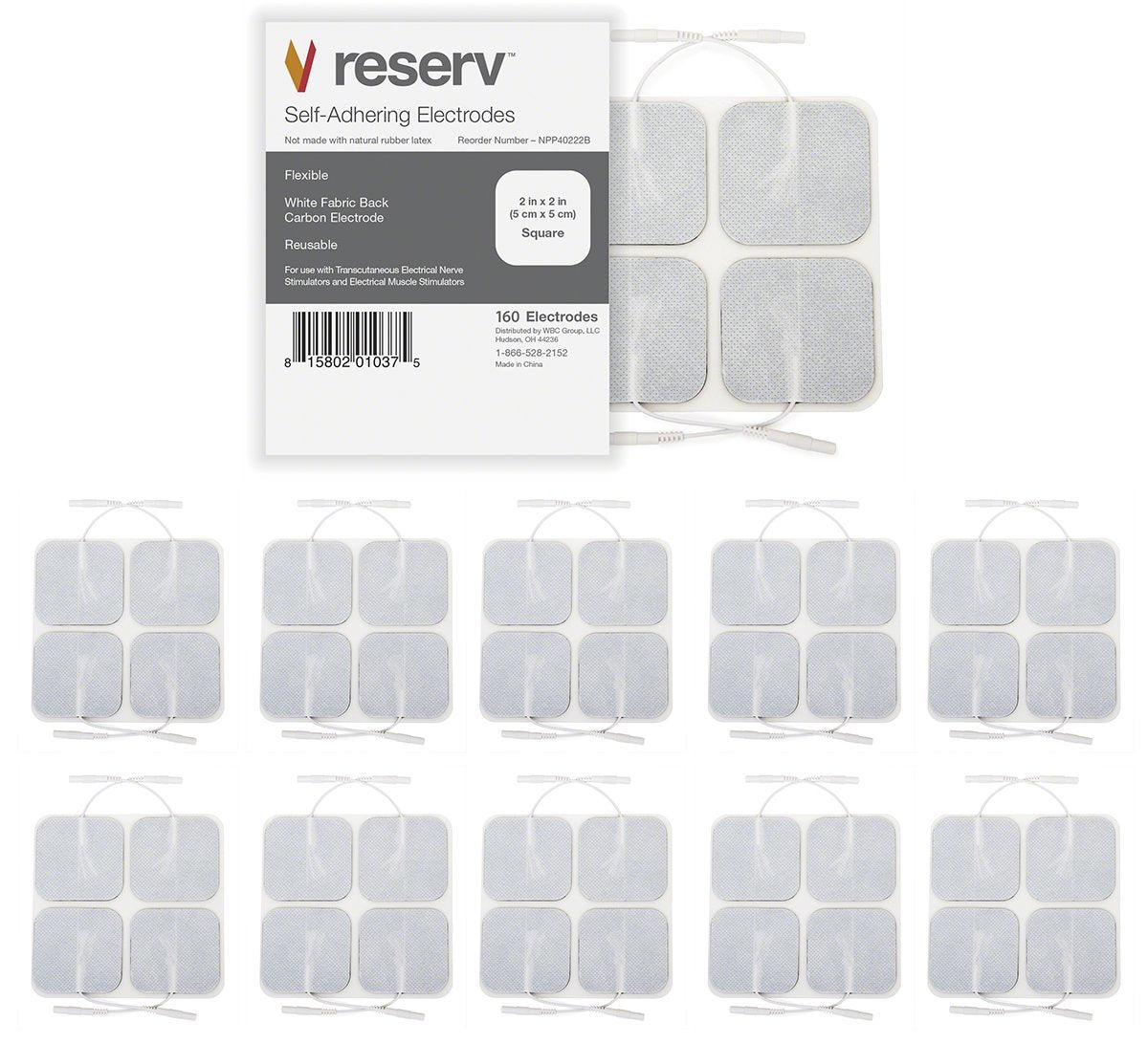 reserv 2" x 2" Premium Re-Usable Self Adhesive Electrode Pads for TENS/EMS Unit, Fabric Backed Pads with Premium Gel (Latex Free) (4 Pack (160 electrodes)
