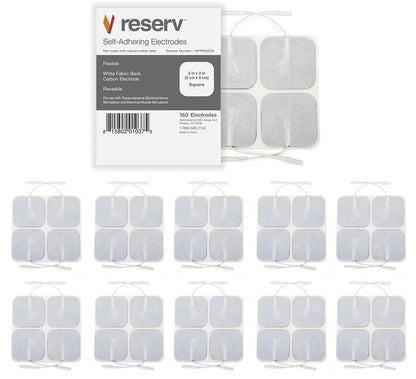 reserv 2" x 2" Premium Re-Usable Self Adhesive Electrode Pads for TENS/EMS Unit, Fabric Backed Pads with Premium Gel (Latex Free) (4 Pack (160 electrodes)