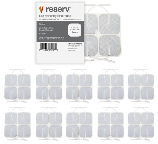 reserv 2" x 2" Premium Re-Usable Self Adhesive Electrode Pads for TENS/EMS Unit, Fabric Backed Pads with Premium Gel (Latex Free) (4 Pack (160 electrodes)