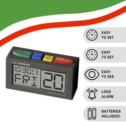 MEDCENTER Your Minder Voice Record and Alarm Replay Reminder Clock with Loud, Easy Set, Multiple Alarms, Recordable Talking Alarm Clock for Medication Reminders, Gift for Mom, Dad, Elderly, & Seniors