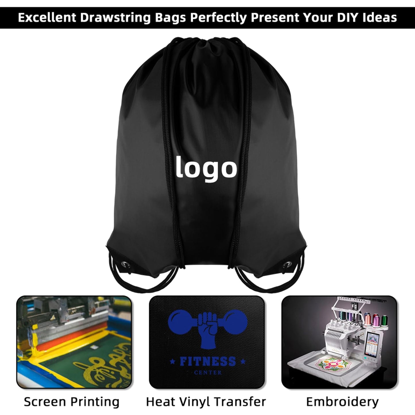 GoodtoU Nylon Backpacks - Drawstring Bags for Sport, Traveling, Team (Black, 128Pcs)