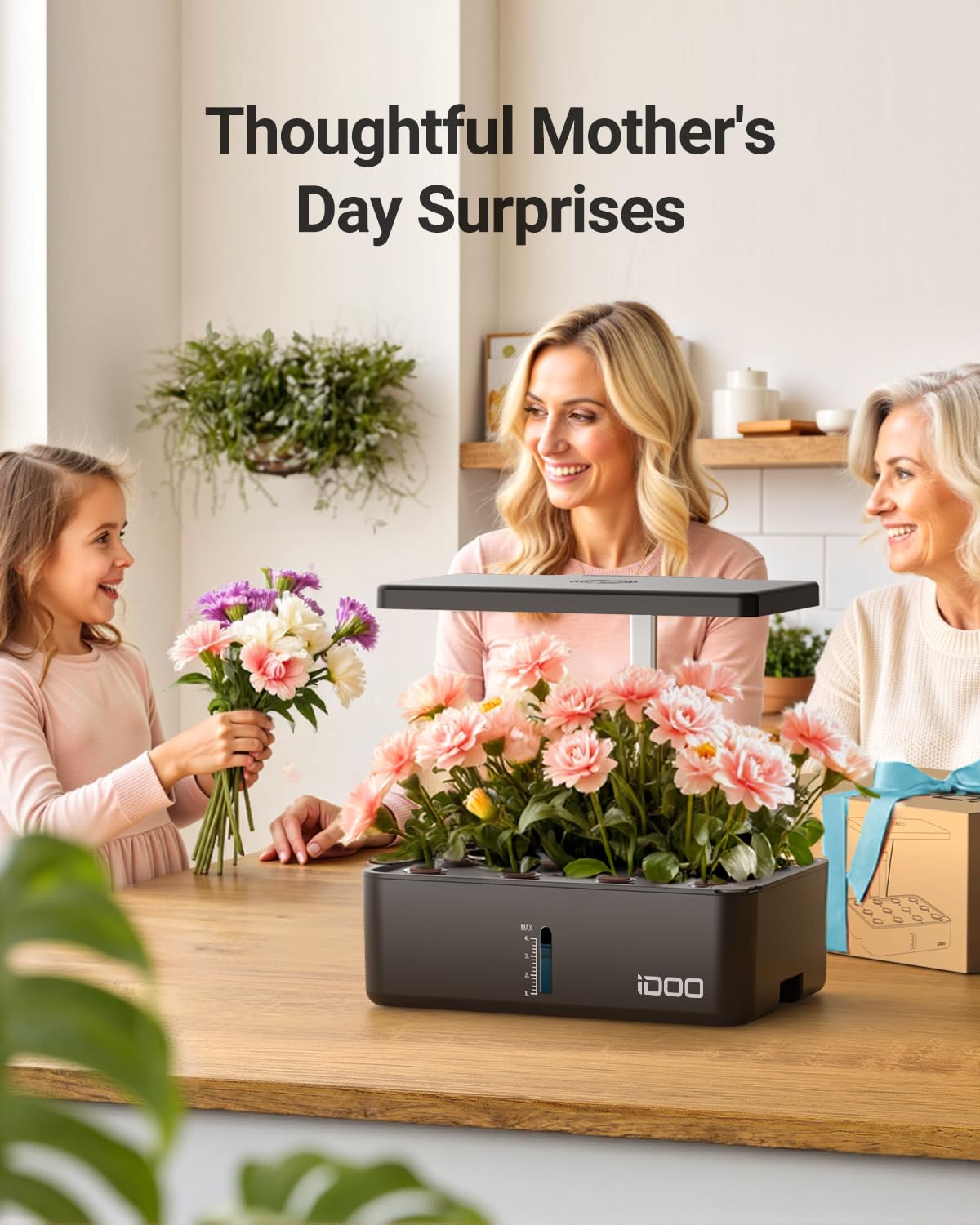 iDOO Hydroponics Growing System Kit 12Pods, Indoor Herb Garden System, with LED Grow Light, Built-in Fan, Auto-Timer, Adjustable Height Up to 11.3", for Home School, for Women