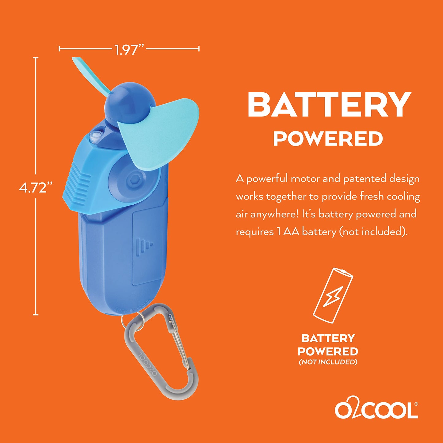 O2COOL Keychain Sport Misting Fan - Pocket Size Battery Powered Portable Handheld Fan With Carabiner Clip and Mister 2 Pack (Blue)