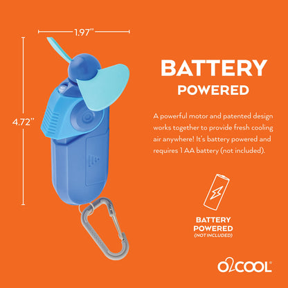 O2COOL Keychain Sport Misting Fan - Pocket Size Battery Powered Portable Handheld Fan With Carabiner Clip and Mister 2 Pack (Blue)