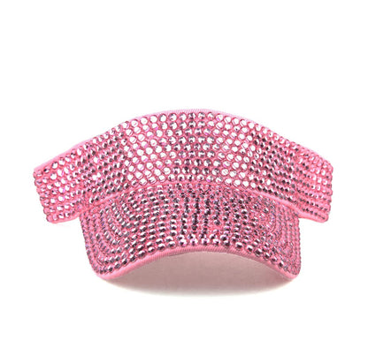Gudessly Shiny Rhinestones Sport Sun Visor Adjustable Summer Cap Visor Caps for Women Men Dark Pink
