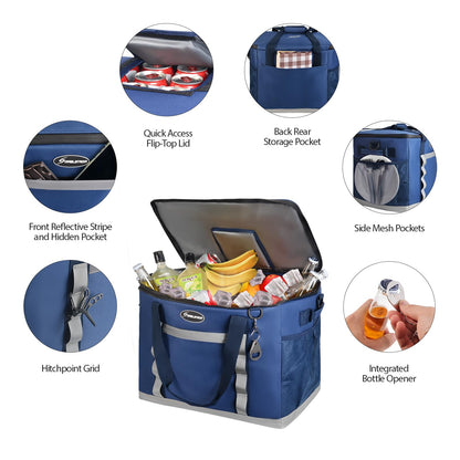 Maelstrom Collapsible Soft Sided Cooler - 75 Cans Extra Large Lunch Cooler Bag Insulated Leakproof Camping Cooler, Portable for Grocery Shopping, Camping, Tailgating and Road Trips，Blue