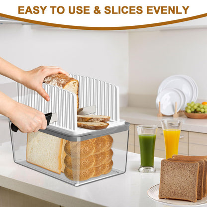 Kiss Core Upgrade Bread Slicer for Homemade Bread with Bread Box, Bread Slicing Guide Adjustable Width, Foldable and Compact Cutting Guide with Crumb Tray, Suitability for Homemade Bread, Bagels,Cakes