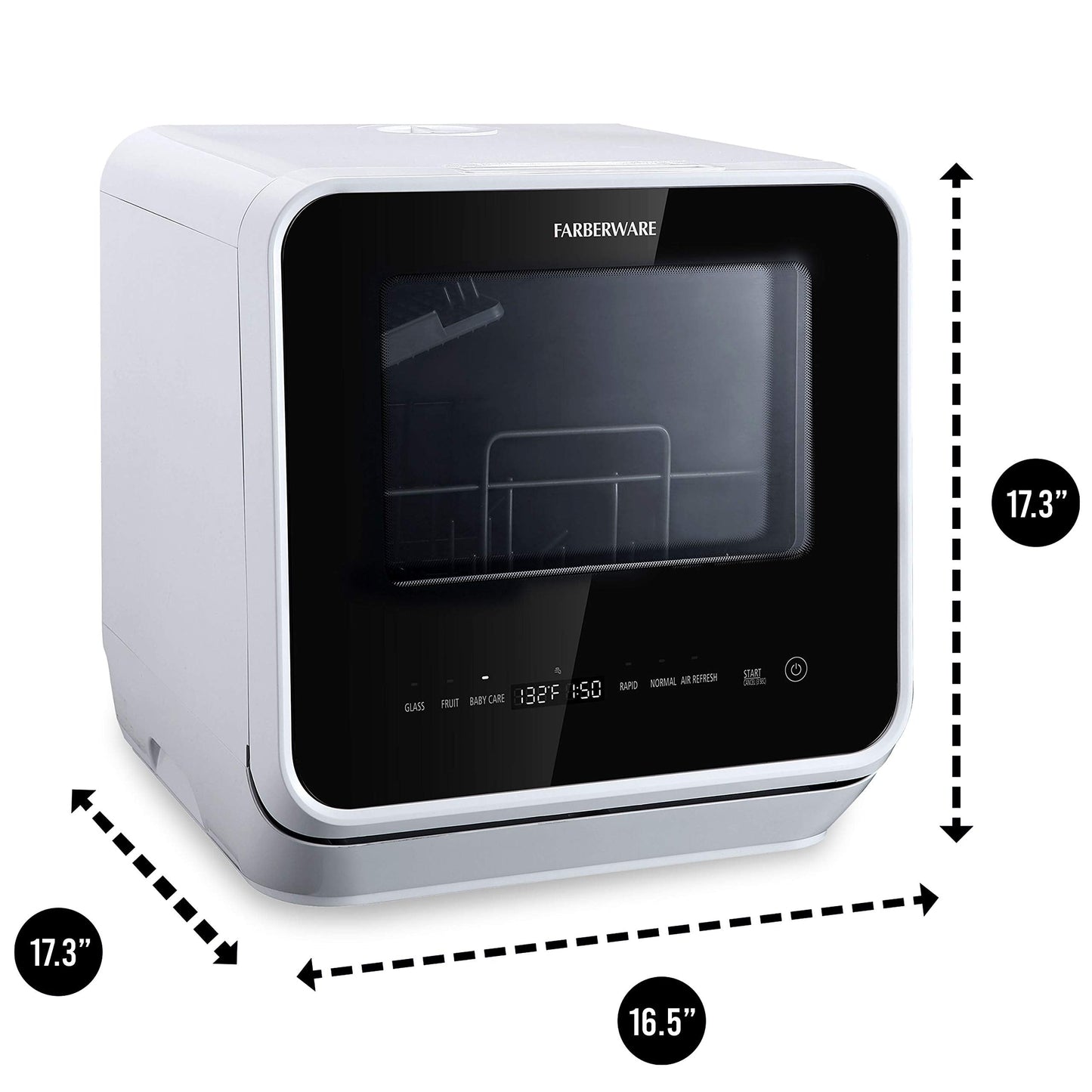 Farberware FDW05ASBWHA Complete Portable Countertop Dishwasher with 5-Liter Built-in Water Tank, 5 Programs, Baby Care, Glass & Fruit Wash, Black/White Original
