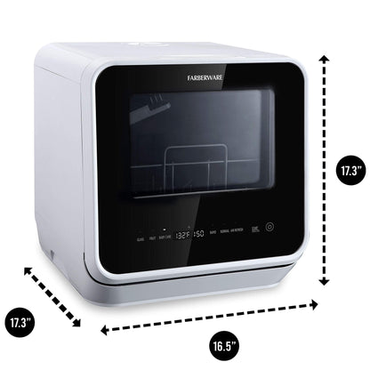Farberware FDW05ASBWHA Complete Portable Countertop Dishwasher with 5-Liter Built-in Water Tank, 5 Programs, Baby Care, Glass & Fruit Wash, Black/White Original