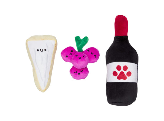 Pearhead Pawrcuterie Board Dog Toys, Set of 3, Wine Cheese & Grape Dog Toys, Charcuterie Board Toy Set for Pets, Must Have Plush Chew Toys for Pet Owners