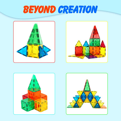 Gemmicc Magnetic Tiles 100 PCS with 2 Cars, STEM Approved Educational Magnet BuildingToys, Magnet Puzzles Stacking Blocks for Boys Girls