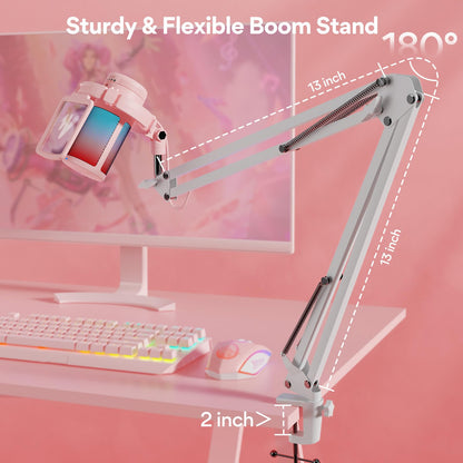 MAONO Gaming USB Microphone with Noise Cancellation, Streaming mic for PC Computer MAC PS4 PS5, All-in-One Kit with Mute, Monitor for Recording, Podcast, Twitch, YouTube, Discord, DGM20S Pink