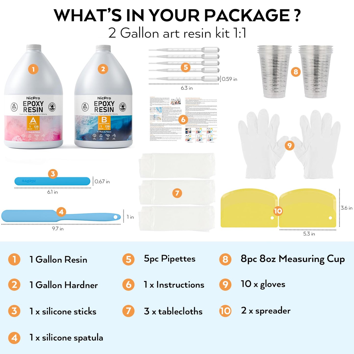 Nicpro 2 Gallon Crystal Clear Epoxy Resin Kit, High Gloss & Bubbles Free Resin Supplies for Art Coating Casting Craft DIY Wood, Jewelry Making, Molds