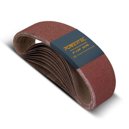 POWERTEC 4 x 24 Inch Sanding Belts, 18 PK, 3 Each of 60 80 120 150 240 400 Grits, 4x24 Belt Sander Sanding Belts, Aluminum Oxide Sandpaper for Oscillating Belt Sander, Woodworking (110008)
