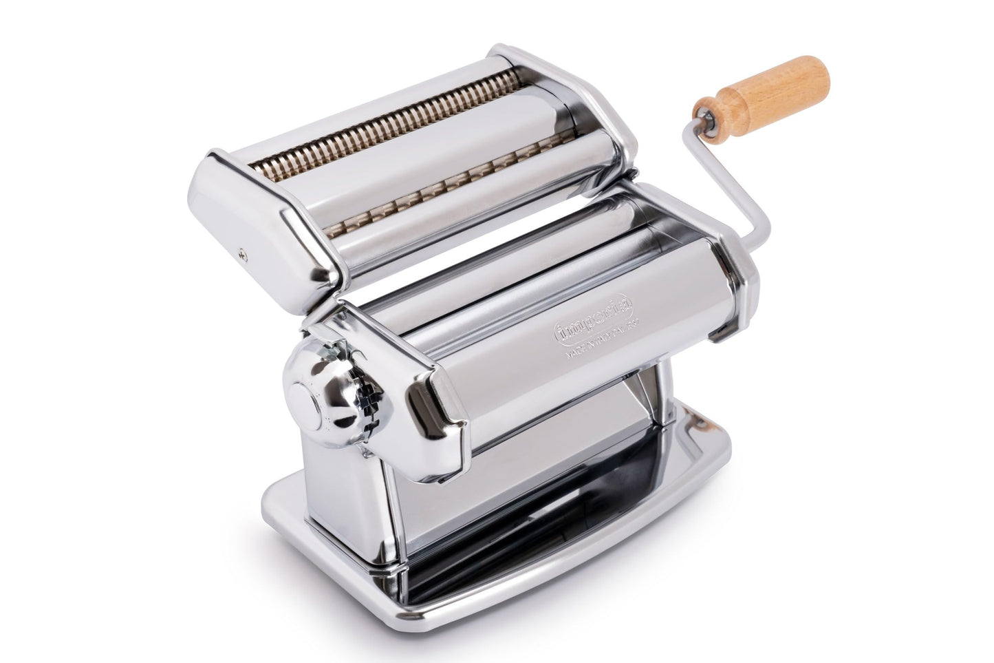 Imperia Pasta Maker Machine- 100% Made in Italy, Heavy Duty Steel Construction, Easy Lock Dial, Wood Grip Handle & Cleaning Brush- Fresh Homemade Italian Spaghetti Fettuccine or Lasagna (Classic Line)