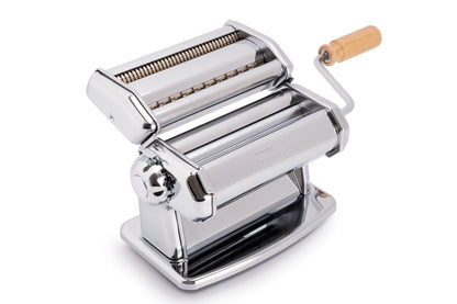 Imperia Pasta Maker Machine- 100% Made in Italy, Heavy Duty Steel Construction, Easy Lock Dial, Wood Grip Handle & Cleaning Brush- Fresh Homemade Italian Spaghetti Fettuccine or Lasagna (Classic Line)